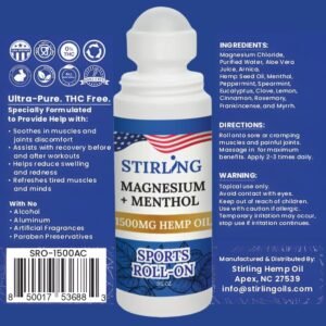 Stirling Menthol Roll On Lotion with Magnesium and 1500mg Pure Hemp - Non-GMO, THC-Free - Fast-Acting Relief for Sore Muscles and Joints, Reduces Swelling and Redness, Promotes Post-Workout Recovery - Image 8
