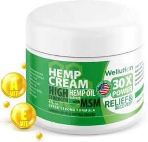 WELLUTION Hemp Cream x30 MSM – Extra Strength Hemp Seed Oil Massage Cream with Arnica & Menthol – Fast-Absorbing, Non-Greasy Formula for Everyday Relief & Mobility – 4 oz.