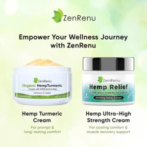 Zenrenu Organic Hemp Turmeric Joints & Muscle Cream with Arnica, MSM, Hemp Oil Extract, & 7 Essential Oils - Non Greasy & Fast Absorbing for Back, Neck, Elbows, Knees, & Hip 4 oz - Image 6