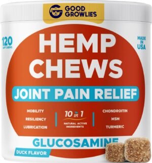 Hemp Hip & Joint Supplement for Dogs - Made in USA - Glucosamine - MSM - Turmeric - Hemp Seed Oil Infused Treats - Natural Joint Pain Relief & Mobility - 120 Soft Chews