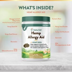 NaturVet Hemp Allergy Aid Supplement for Dogs, Hemp Seed, Antioxidants, Omegas, Dha & Epa for Healthy Skin & Respiratory Health, 120 Count - Image 5