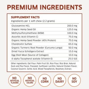 Hemp Hip and Joint Supplement for Dogs - Glucosamine for Dogs - Glucosamine Chondroitin for Dogs with MSM, Hemp, Turmeric & Omega 3 - Pain Relief - 120 ct Soft Chews - Made in The USA - Image 4