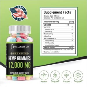 [2-Pack] – Hemp Gummies Premium 12,000 – Inflammation – Vitamins & Omega 3,6,9 – Made in The USA (120 Count) – [2-Pack] - Image 2
