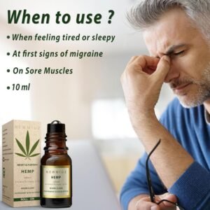 Migraine Headache Roll On Stick 300mg Hemp Peppermint Eucalyptus Clove Arnica Essential Oils Aromatherapy for Eaze Head Destress Gifts for Women Men - Image 2