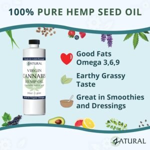 Zatural Hemp Oil Organically Grown 455,000mg 100% Pure Cold Pressed High Vegan Omegas 3 & 6 No Fillers or Additives Therapeutic Grade (16 Ounce) - Image 5
