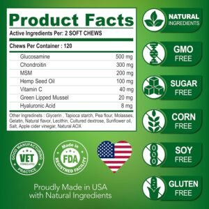 Vet Promise Hemp Hip and Joint Support Supplement for Dogs - Glucosamine for Dogs - Hemp Oil, MSM, Chondroitin - Support for Joint Pain Relief and Health - 120 Soft Chews - Made in USA - Image 6