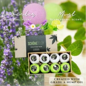 Hemp Bath Bombs, Large Set of 8. Mint, Lavender & Hemp Scents. Vegan, Muscle Therapy, Relaxing & Soothing - Image 3