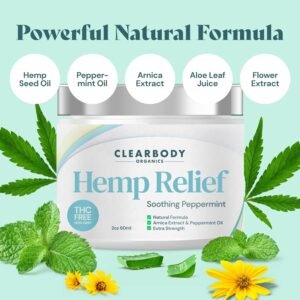 Clearbody Organics USA Made Hemp Cream for Pain Relief Maximum Strength, Pain Relief Cream for Back, Neck, Joint Muscles, Knee, Hip - Strong & Natural Peppermint and Soothing Arnica Extract, 2 Fl Oz - Image 6