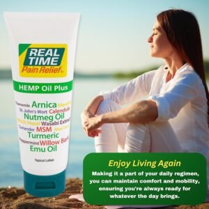 Real Time Pain Relief Hemp Oil Plus - 3oz Tube | Advanced Formula with Hemp Oil and 19 Natural Ingredients | Relieves Joint and Muscle Discomfort | Includes Arnica, Turmeric, MSM, and Emu Oil - Image 9