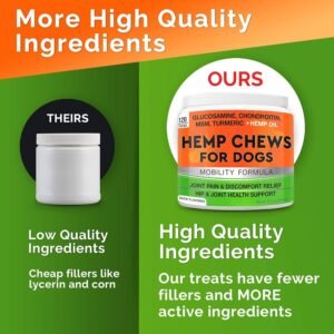 Hemp Hip & Joint Supplement for Dogs - Made in USA - Glucosamine - MSM - Turmeric - Hemp Seed Oil Infused Treats - Natural Joint Pain Relief & Mobility - 120 Soft Chews - Image 5