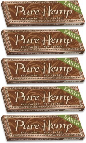 Pure Hemp Earth Cigarette Rolling Paper Regular Single Wide (69mm) 60 Leaves per Booklet - Pack of 5