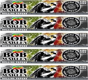 Bob Marley Rolling Paper - King Size (110mm) Ultra Thin Paper - Pack of 5 Booklets! (33 Leaves Per Book)