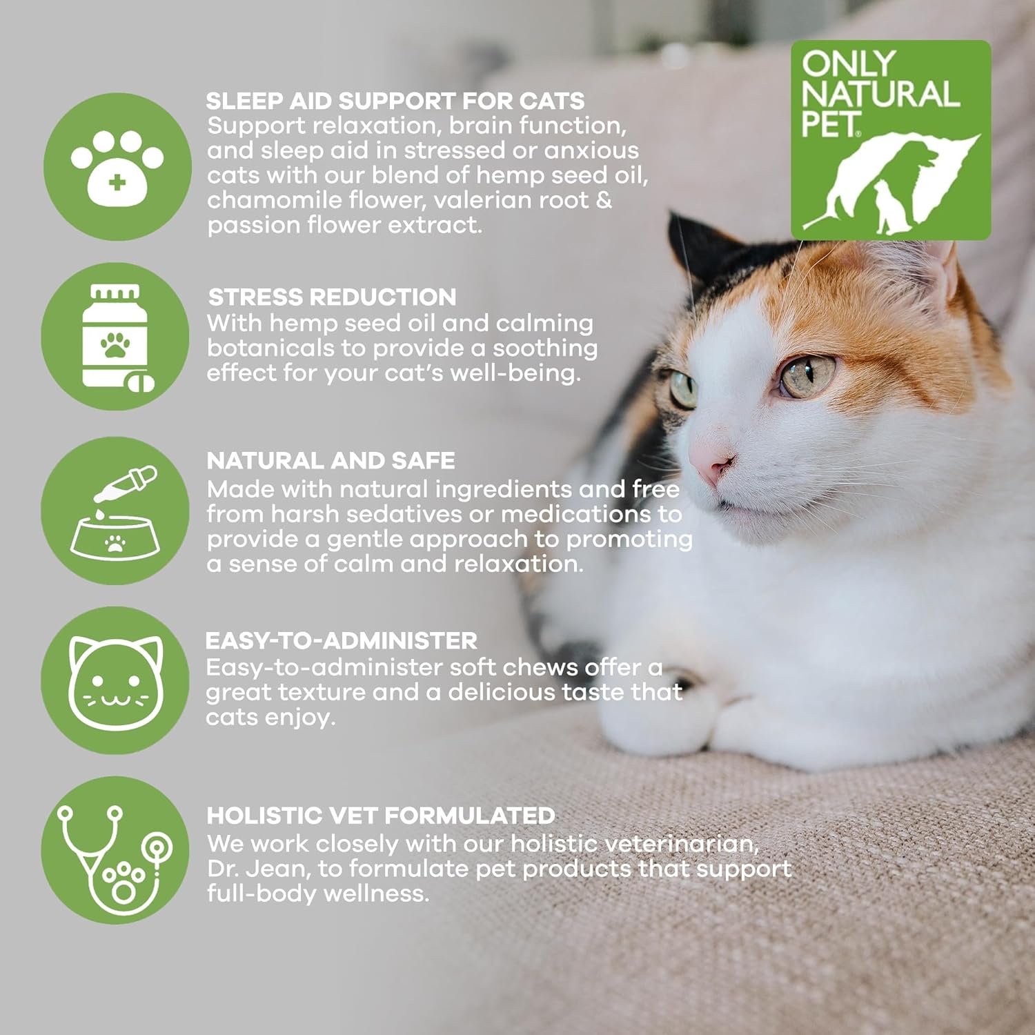 Only Natural Pet Calming Hemp Soft Chews - Relaxation Composure Sedative Tranquilizer Treats for Cat Stress Reduction w/Soothing Botanicals Supports Sleep Aid Quiet Travel Chill Vet Visit - 60 Count - Image 5