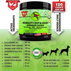 Advanced Hemp Hip and Joint Supplement for Dogs Hemp Oil Glucosamine Chondroitin for Dog Omegas Turmeric MSM Green Lipped Mussel Made in USA Treats Support Mobility 120 Chews - Image 2