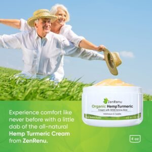 Zenrenu Organic Hemp Turmeric Joints & Muscle Cream with Arnica, MSM, Hemp Oil Extract, & 7 Essential Oils - Non Greasy & Fast Absorbing for Back, Neck, Elbows, Knees, & Hip 4 oz - Image 2