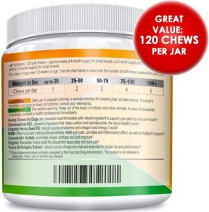 Hemp Hip & Joint Supplement for Dogs - Made in USA - Glucosamine - MSM - Turmeric - Hemp Seed Oil Infused Treats - Natural Joint Pain Relief & Mobility - 120 Soft Chews - Image 8