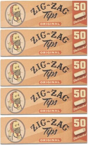 Zig-Zag Rolling Papers - Unbleached Filter Tips - Original Size - 5 Pack (50 Tips/Pack)