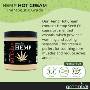 GreenIVe Hemp Hot Cream Massage Lotion Soothing and Moisturizing Joints, Muslces, and Wraps for Skin Tightning (8 oz Jar) - Image 4