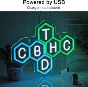 CBD THC Neon Sign, Neon Lights Hanging Wall Art Decoration for Business Restaurant Smoke Home Man Cave Louge Shop Bar Pub, USB Powered Ultra Bright Dimmable 16.14 * 12.6 inches - Image 2