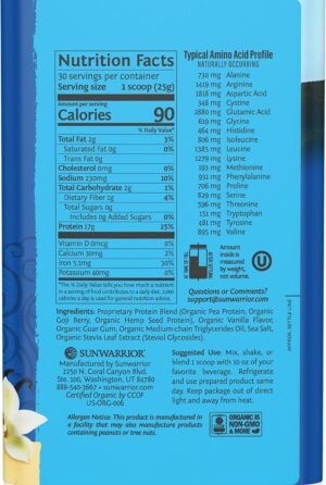 Sunwarrior Vegan Protein Powder Organic Plant-Based Protein | BCAA Amino Acids Hemp Seed Plant Protein | Soy Free Dairy Free Gluten Free Synthetic Free Non-GMO | Vanilla 30 Servings | Warrior Blend - Image 2