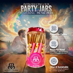 Beautiful Burns, Picnic Puff Combo, Pre-Rolled Cones 32 Count Jar, Pink, Gold, Yellow, Red - Image 2