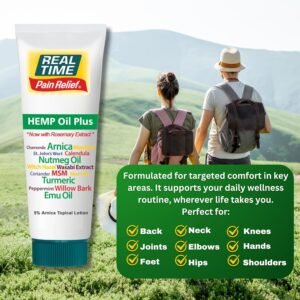Real Time Pain Relief Hemp Oil Plus – Enhanced with 5% Arnica and Rosemary – Nourishing Formula with 20 Natural Ingredients – Fast-Absorbing, Non-Greasy Cream – 4oz Tube - Image 4