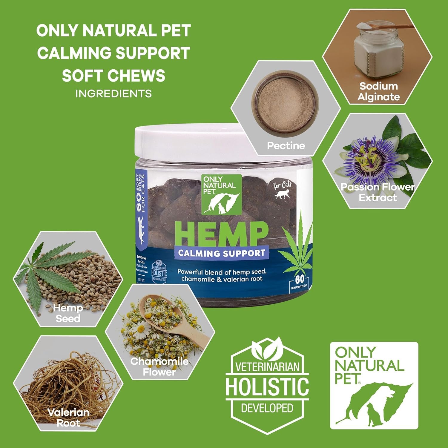 Only Natural Pet Calming Hemp Soft Chews - Relaxation Composure Sedative Tranquilizer Treats for Cat Stress Reduction w/Soothing Botanicals Supports Sleep Aid Quiet Travel Chill Vet Visit - 60 Count - Image 6